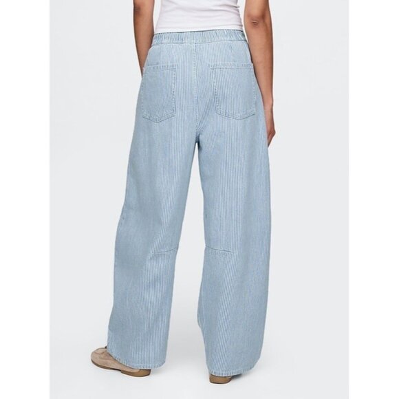 Gap Horseshoe Easy Jeans Womens L Tall Railroad Stripe Drawstring Waist Barrel - Picture 4 of 14